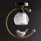 Perch | Ceramic Bird Semi Flush Mount Ceiling Light, Glass Hallway Light Fixture in Brass or Black