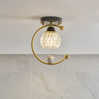 Perch | Ceramic Bird Semi Flush Mount Ceiling Light, Glass Hallway Light Fixture in Brass or Black