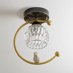 Perch | Ceramic Bird Semi Flush Mount Ceiling Light, Glass Hallway Light Fixture in Brass or Black