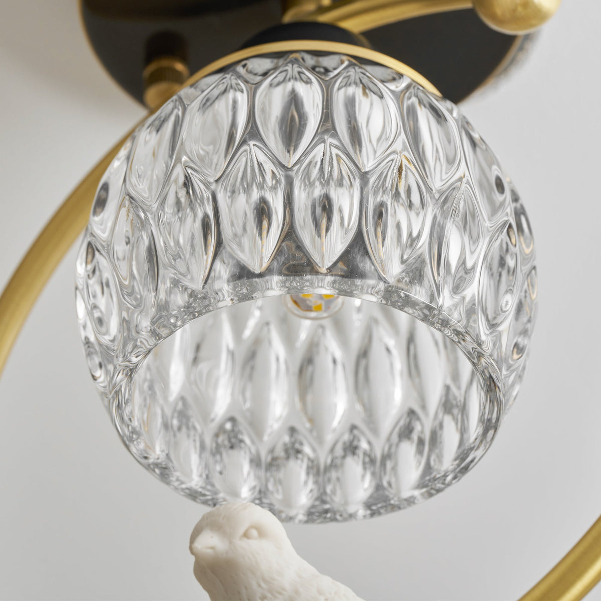 Perch | Ceramic Bird Semi Flush Mount Ceiling Light, Glass Hallway Light Fixture in Brass or Black
