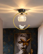 Perch | Ceramic Bird Semi Flush Mount Ceiling Light, Glass Hallway Light Fixture in Brass or Black