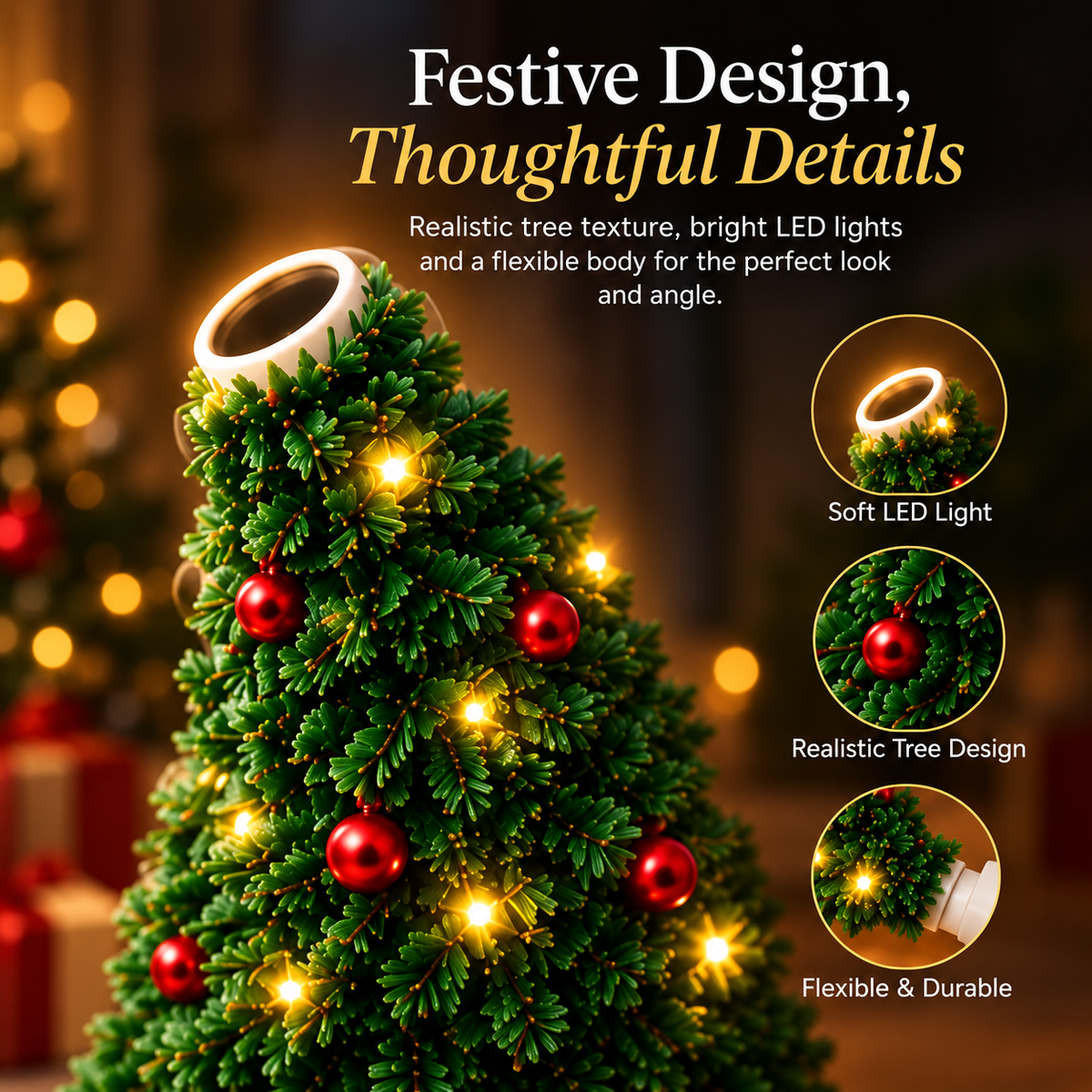 Fir | Mini Christmas Tree Projector Light, USB LED Holiday Night Light, Tabletop Christmas Decor and Gift