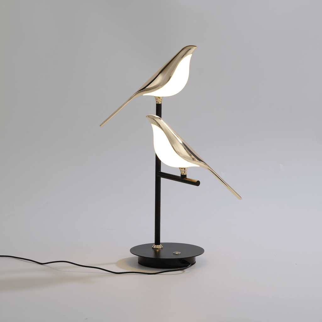 Wren | Bird Table Lamp, Gold LED Desk Lamp with Two Birds, Modern Nordic Bedside Lamp