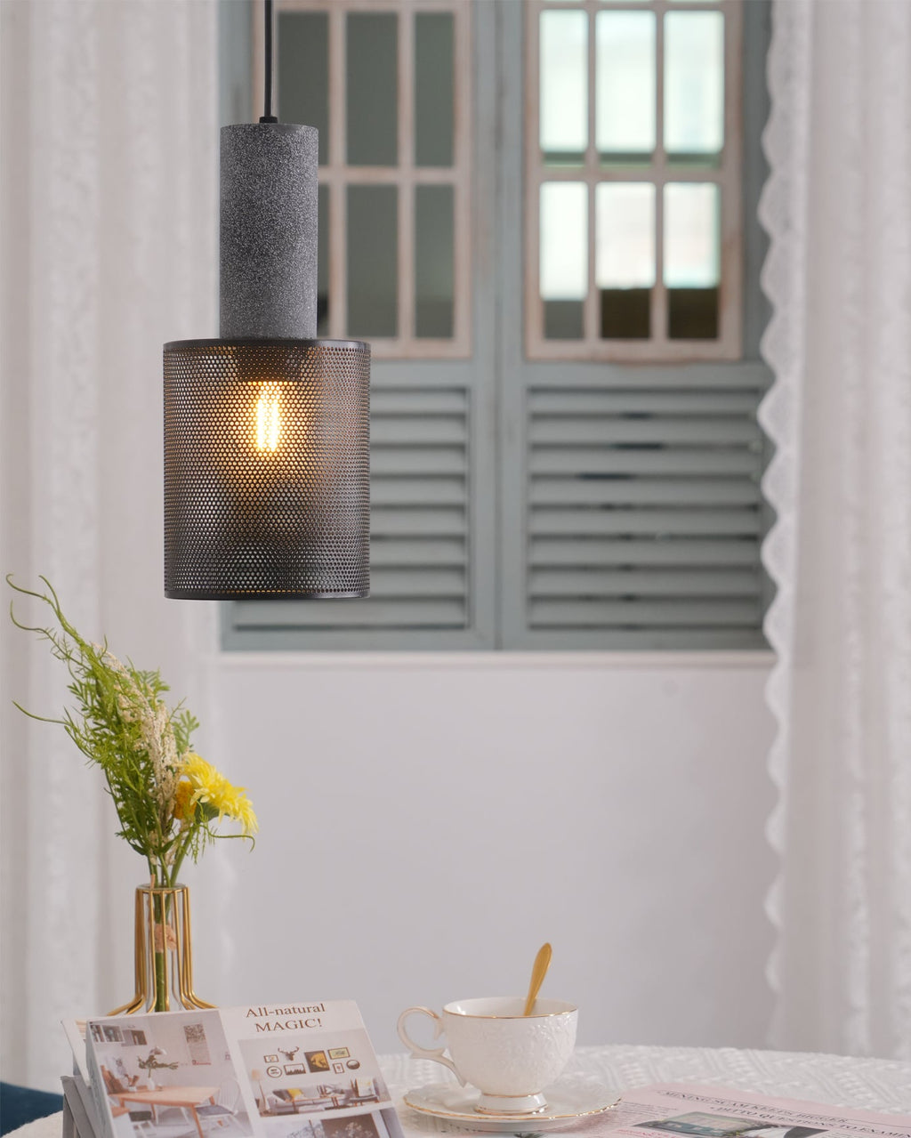 Concrete | Industrial Pendant Light, Cement Hanging Lamp for Kitchen Island, Dining Table and Bar