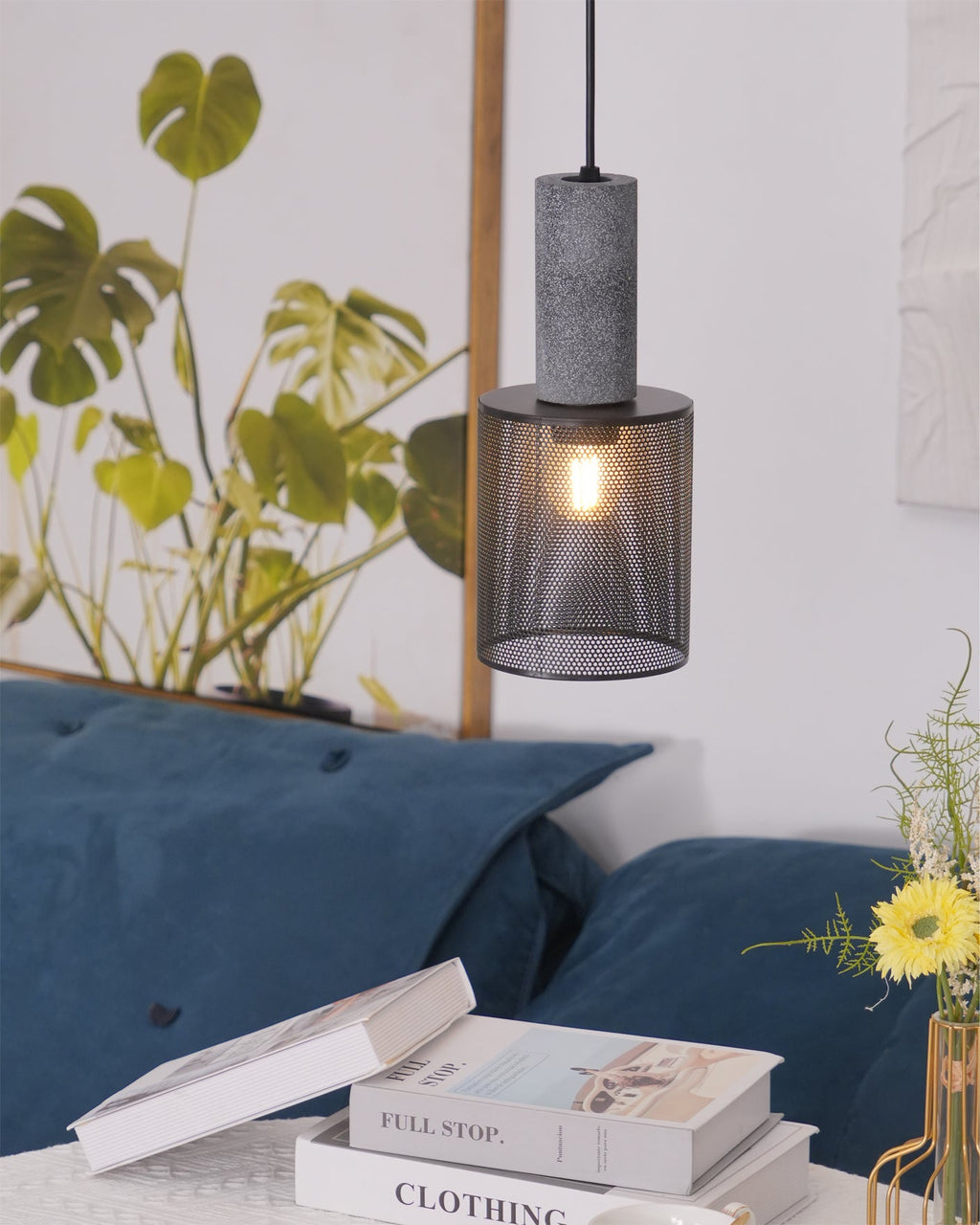 Concrete | Industrial Pendant Light, Cement Hanging Lamp for Kitchen Island, Dining Table and Bar