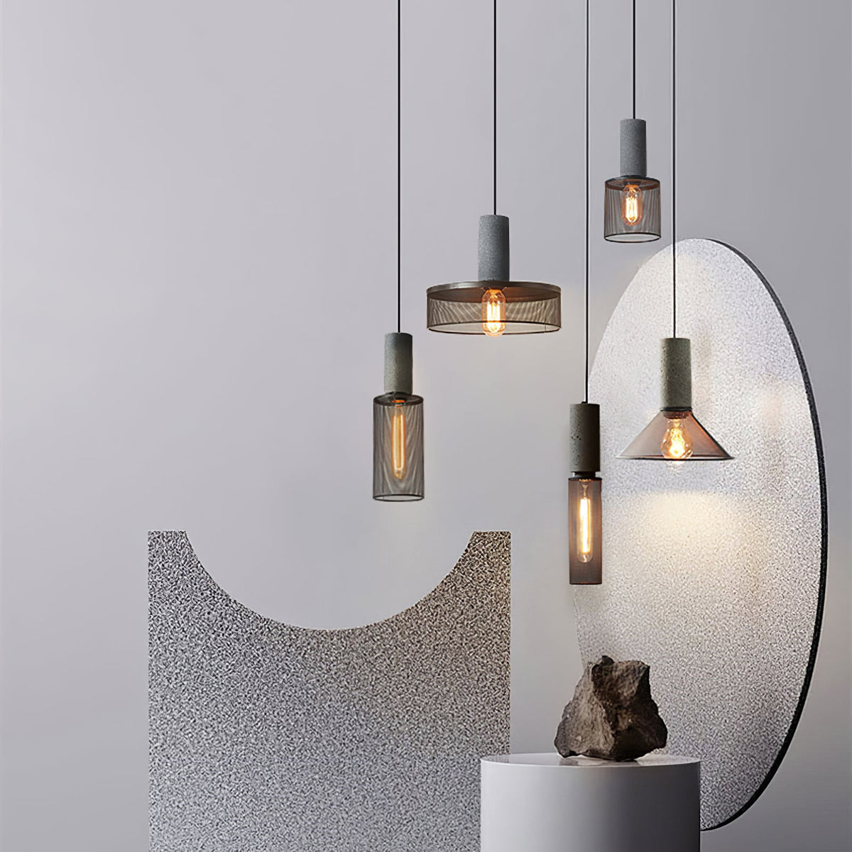 Concrete | Industrial Pendant Light, Cement Hanging Lamp for Kitchen Island, Dining Table and Bar