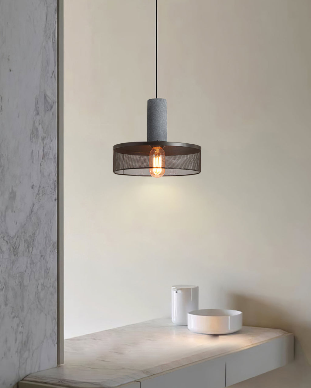 Concrete | Industrial Pendant Light, Cement Hanging Lamp for Kitchen Island, Dining Table and Bar