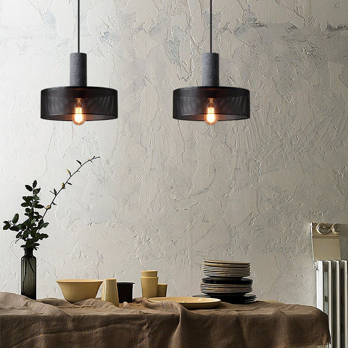 Concrete | Industrial Pendant Light, Cement Hanging Lamp for Kitchen Island, Dining Table and Bar