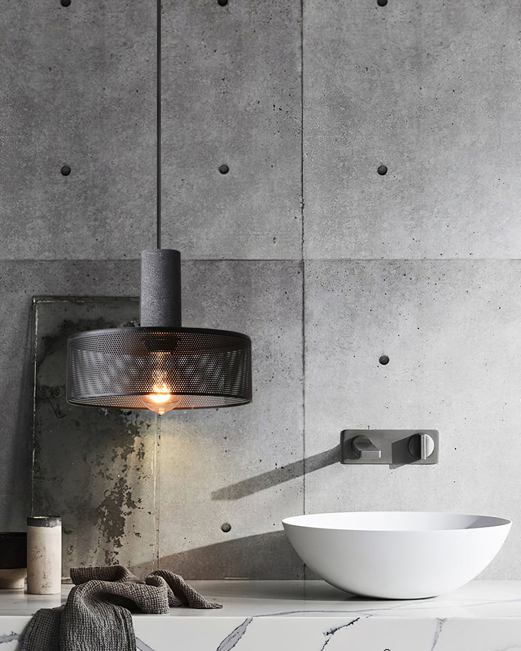 Concrete | Industrial Pendant Light, Cement Hanging Lamp for Kitchen Island, Dining Table and Bar