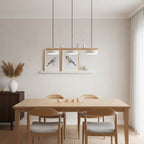 Sienna Bird | Linear Pendant Light with Birds, Wood LED Kitchen Island Chandelier, Dimmable Options