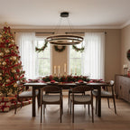 Niseko | Modern Double Ring LED Chandelier, Walnut Circular Pendant Light for Dining and Living Room