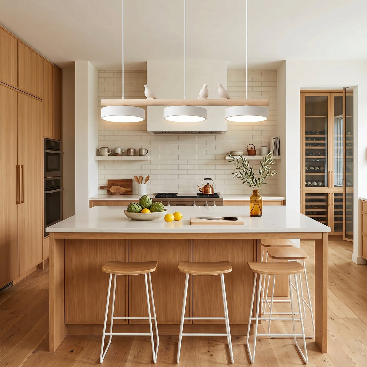 Sienna Bird | Linear Pendant Light with Birds, Wood LED Kitchen Island Chandelier, Dimmable Options