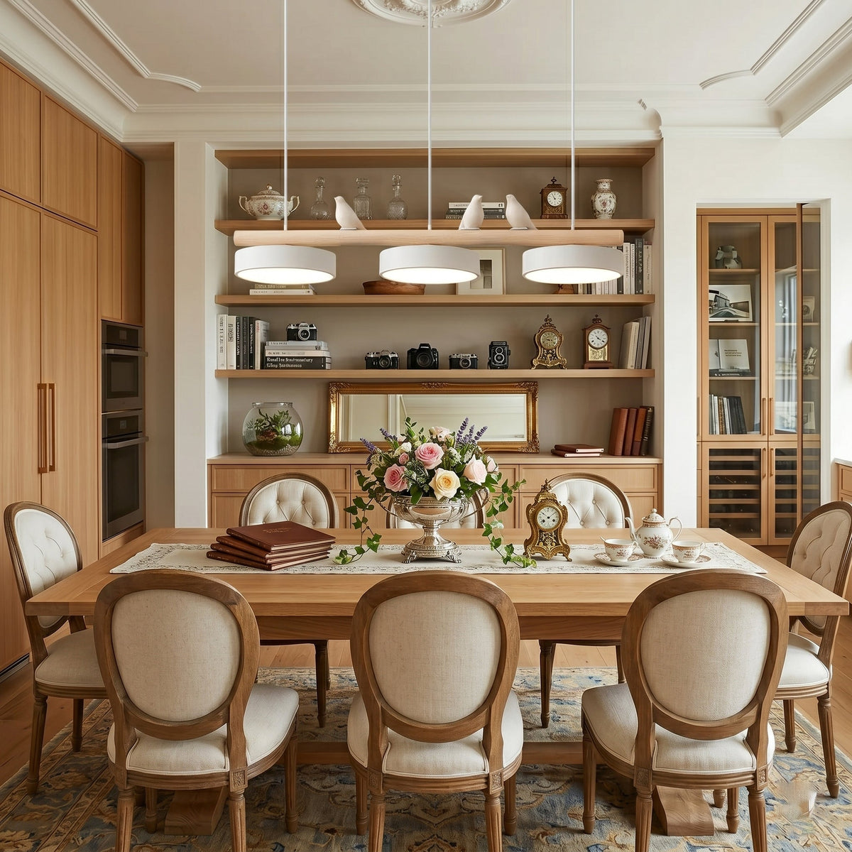 Sienna Bird | Linear Pendant Light with Birds, Wood LED Kitchen Island Chandelier, Dimmable Options