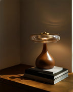 Andi | Glass Mushroom Table Lamp, Walnut Wood Bedside Lamp, 3 Color Plug In Desk Lamp