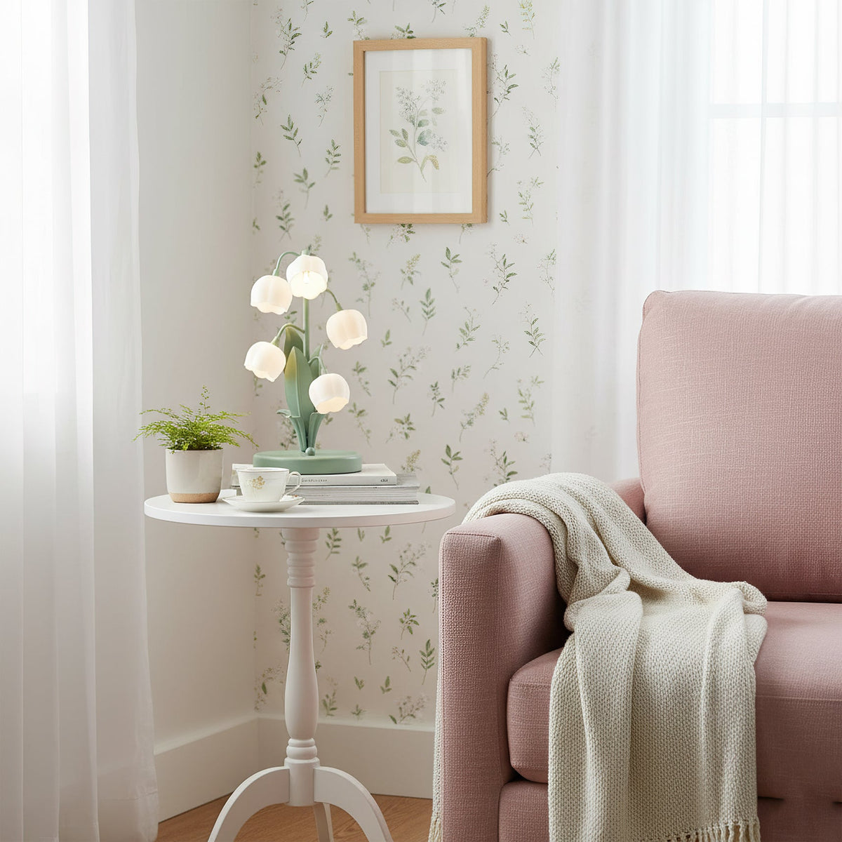 Bell Orchid | Lily of the Valley Table Lamp, Flower Bedside Lamp, Green Floral Night Light