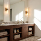 Dani | Alabaster Wall Sconce, Double Tube Bathroom Vanity Light, Modern Brass Wall Light for Bedroom