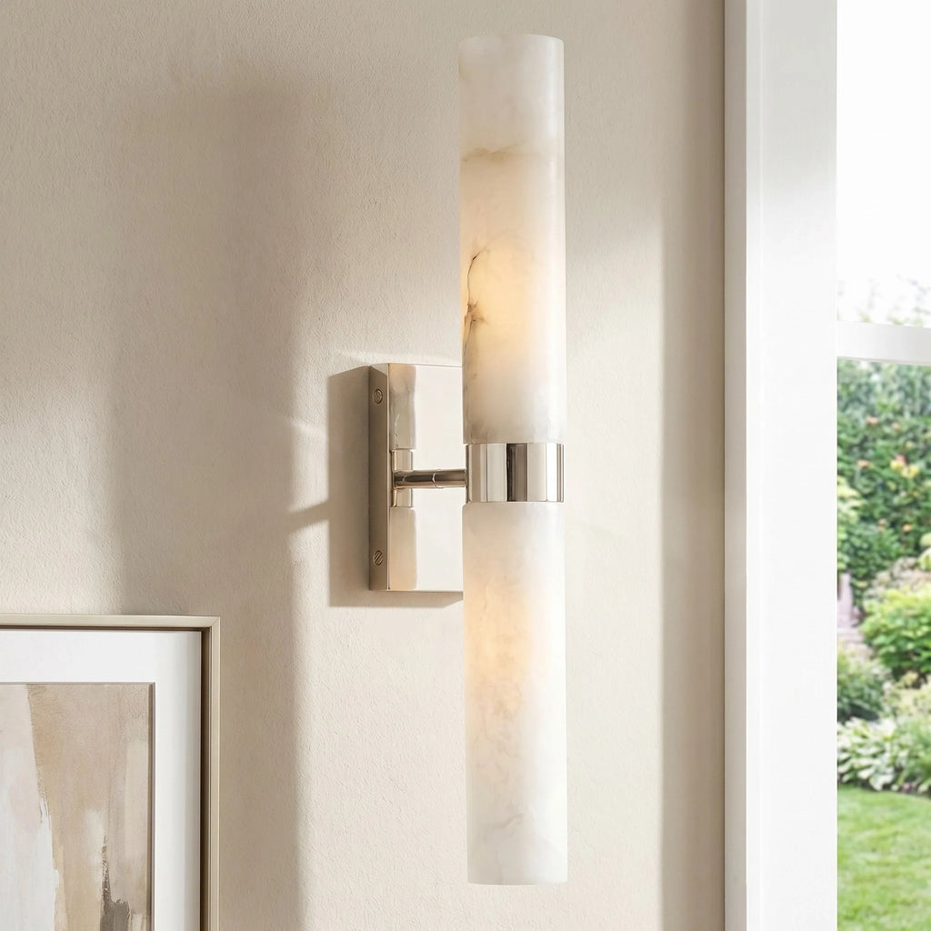 Dani | Alabaster Wall Sconce, Double Tube Bathroom Vanity Light, Modern Brass Wall Light for Bedroom