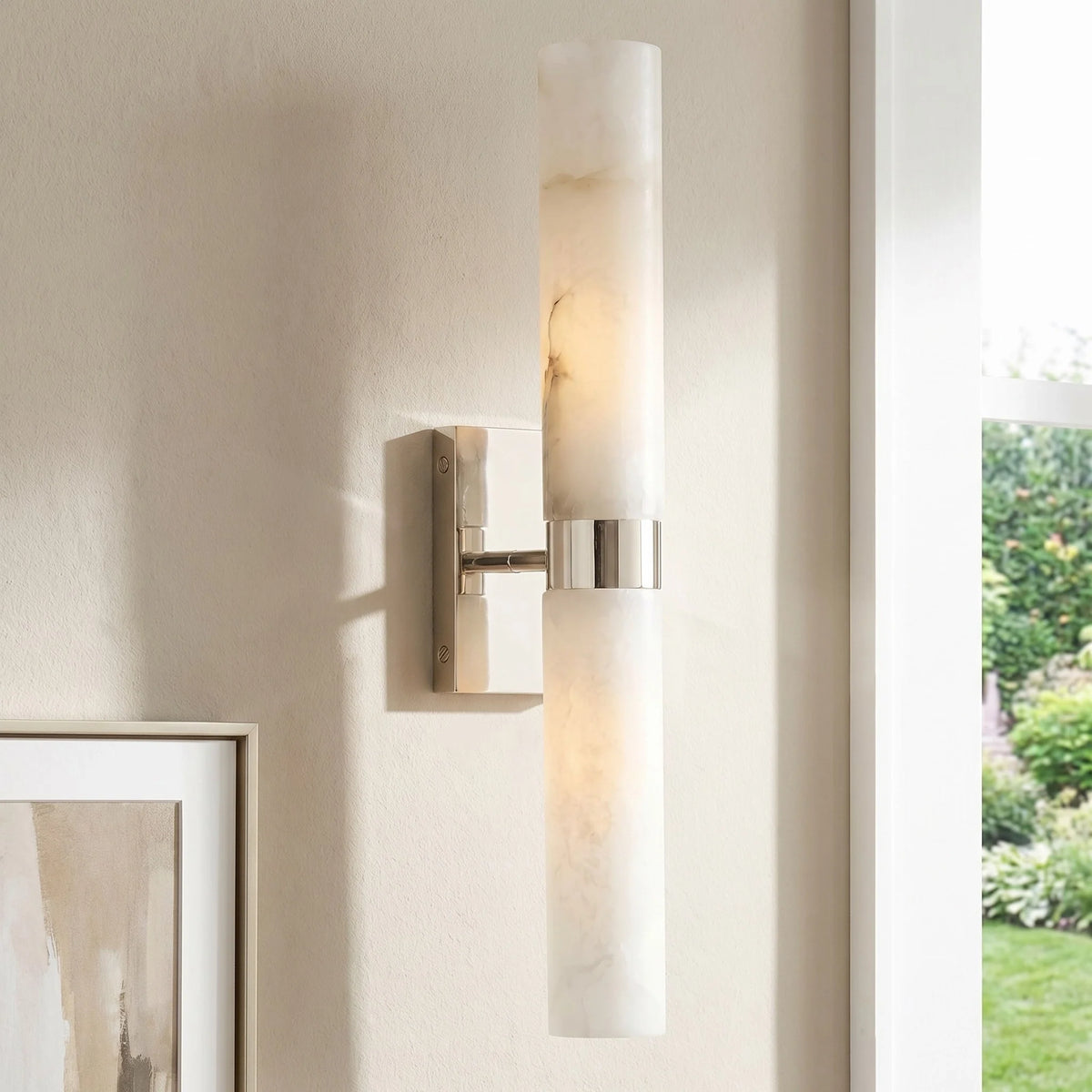 Dani | Alabaster Wall Sconce, Double Tube Bathroom Vanity Light, Modern Brass Wall Light for Bedroom