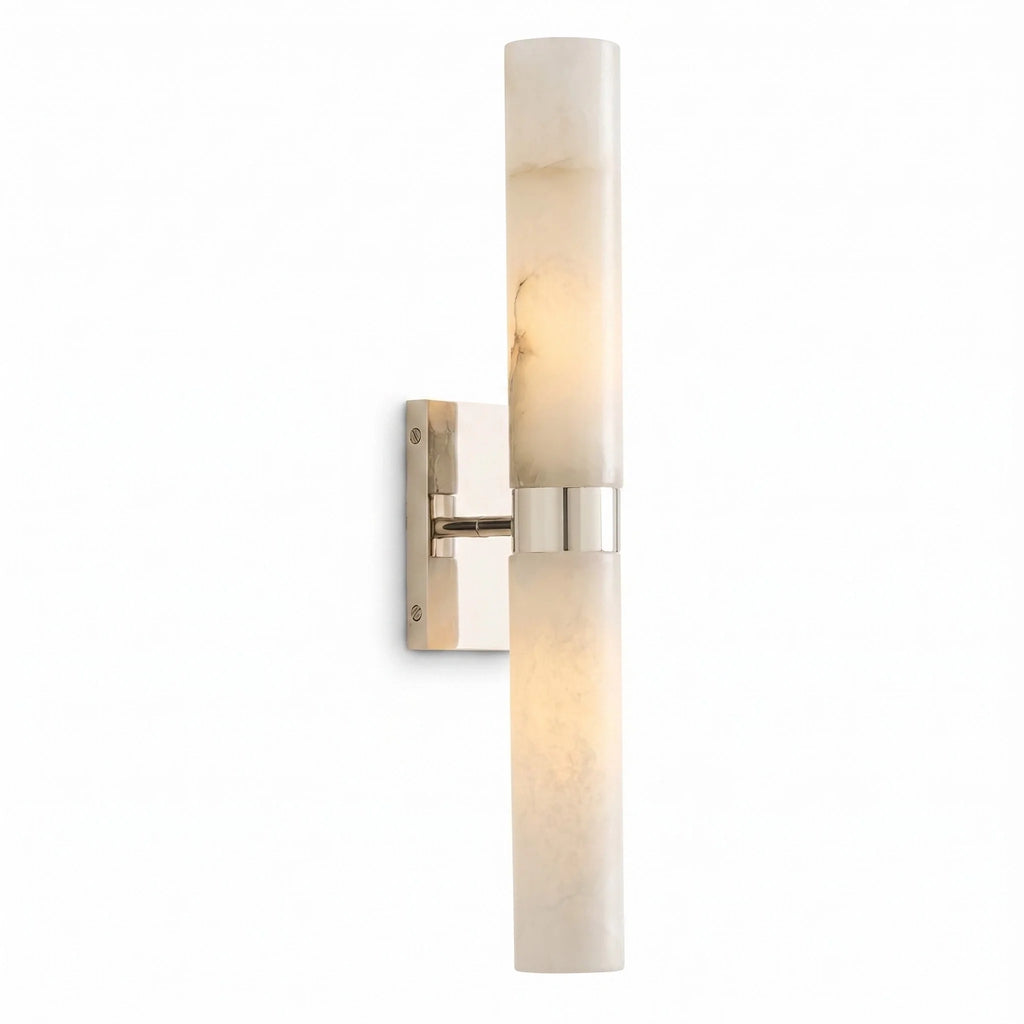 Dani | Alabaster Wall Sconce, Double Tube Bathroom Vanity Light, Modern Brass Wall Light for Bedroom
