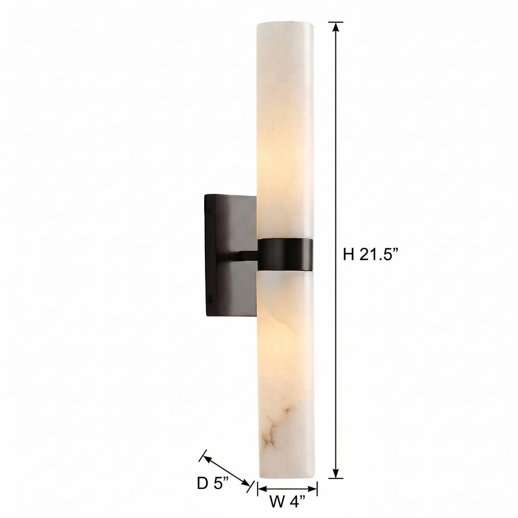 Dani | Alabaster Wall Sconce, Double Tube Bathroom Vanity Light, Modern Brass Wall Light for Bedroom