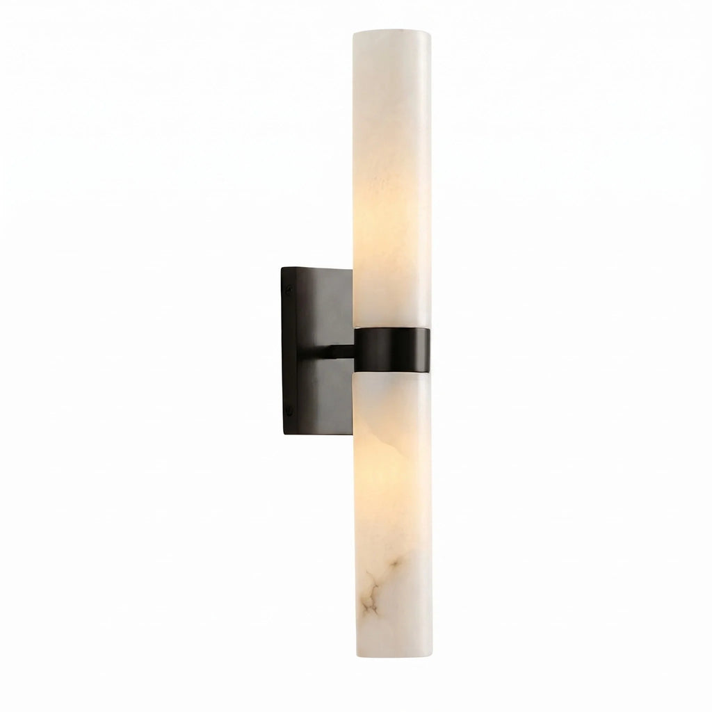 Dani | Alabaster Wall Sconce, Double Tube Bathroom Vanity Light, Modern Brass Wall Light for Bedroom