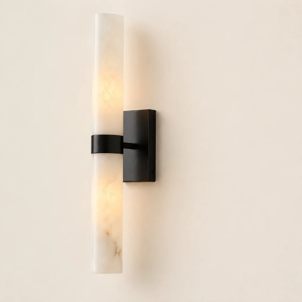 Dani | Alabaster Wall Sconce, Double Tube Bathroom Vanity Light, Modern Brass Wall Light for Bedroom