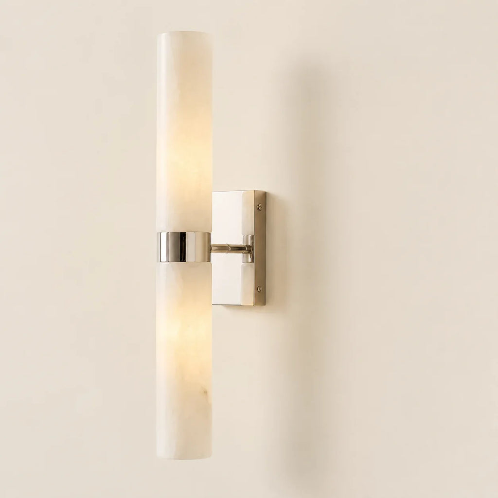 Dani | Alabaster Wall Sconce, Double Tube Bathroom Vanity Light, Modern Brass Wall Light for Bedroom