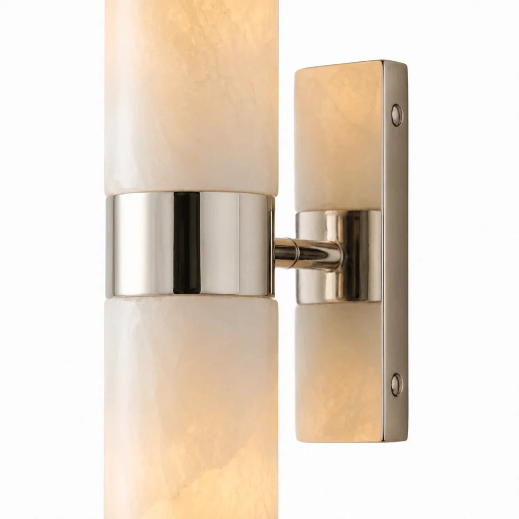 Dani | Alabaster Wall Sconce, Double Tube Bathroom Vanity Light, Modern Brass Wall Light for Bedroom