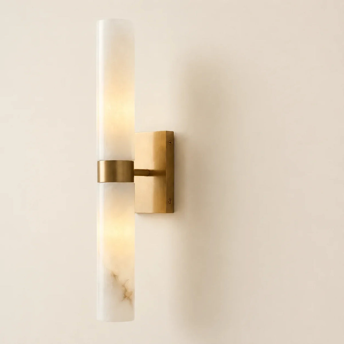 Dani | Alabaster Wall Sconce, Double Tube Bathroom Vanity Light, Modern Brass Wall Light for Bedroom