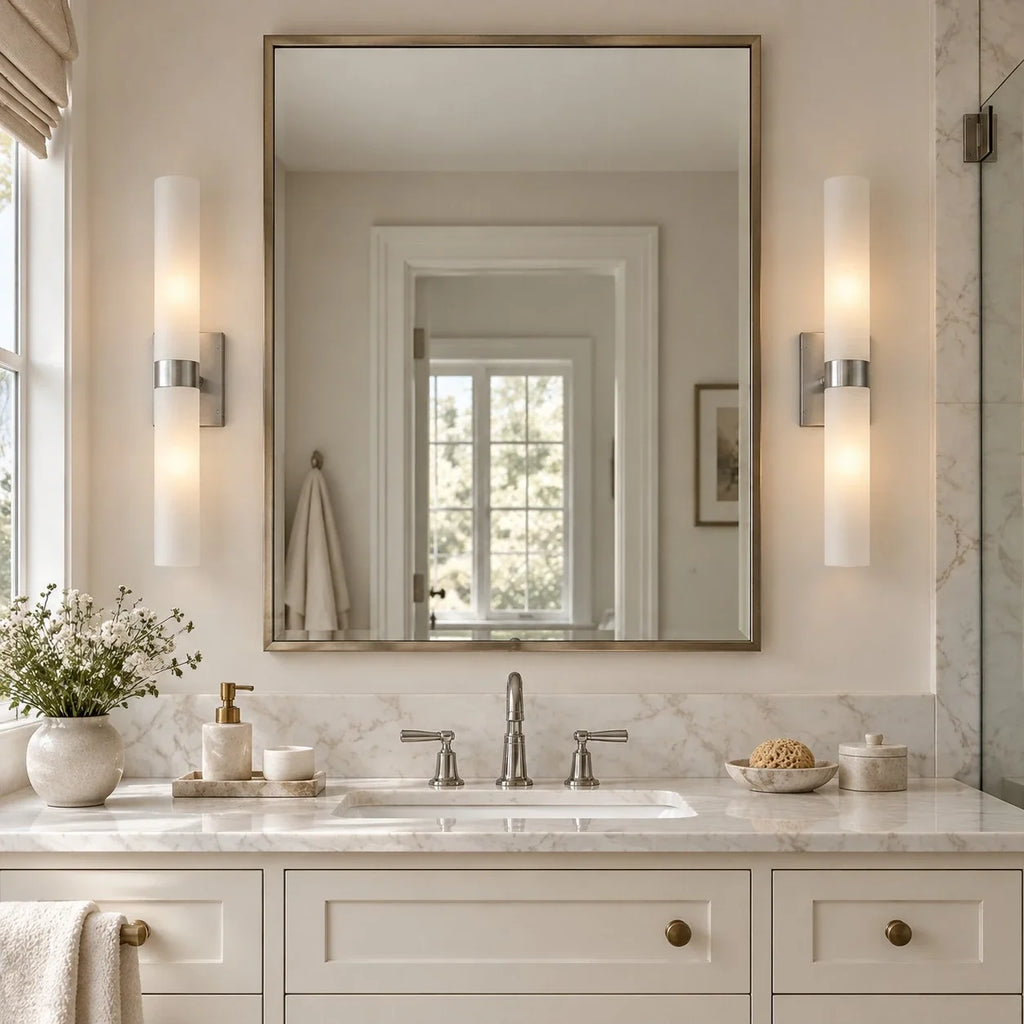 Dani | Alabaster Wall Sconce, Double Tube Bathroom Vanity Light, Modern Brass Wall Light for Bedroom