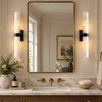 Dani | Alabaster Wall Sconce, Double Tube Bathroom Vanity Light, Modern Brass Wall Light for Bedroom