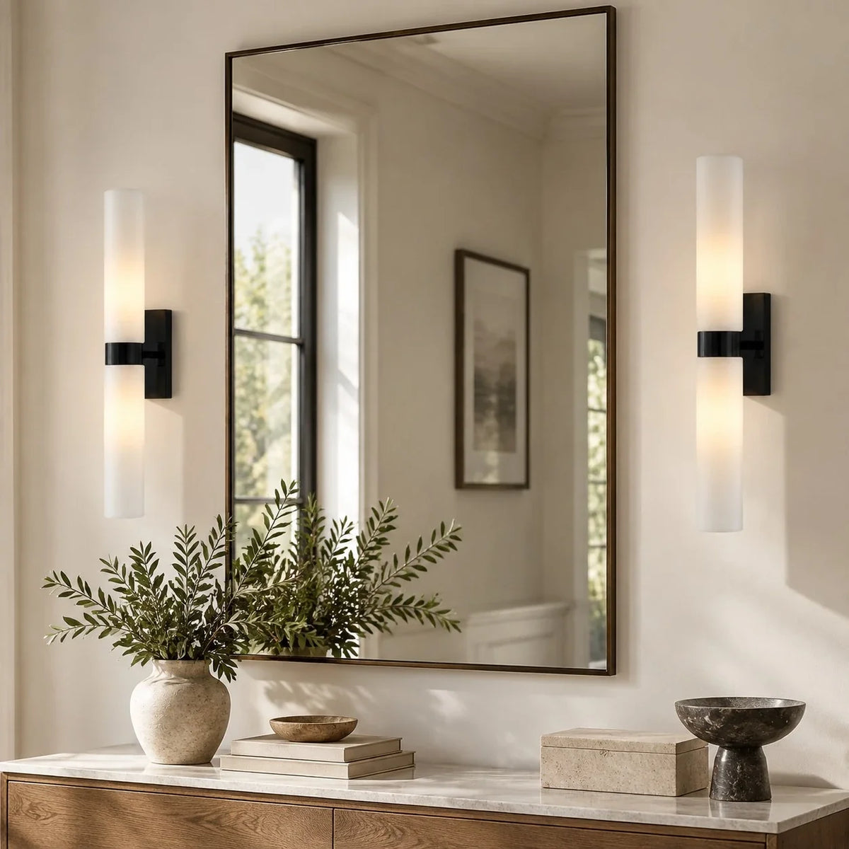 Dani | Alabaster Wall Sconce, Double Tube Bathroom Vanity Light, Modern Brass Wall Light for Bedroom