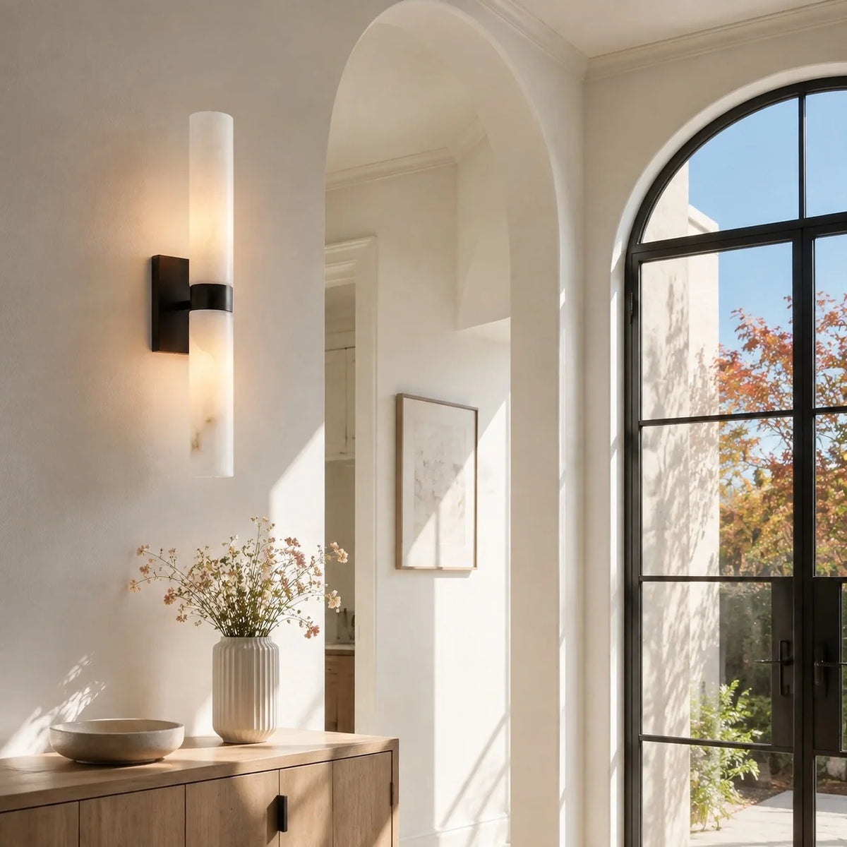 Dani | Alabaster Wall Sconce, Double Tube Bathroom Vanity Light, Modern Brass Wall Light for Bedroom