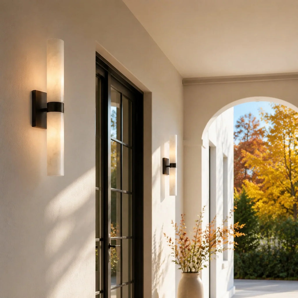 Dani | Alabaster Wall Sconce, Double Tube Bathroom Vanity Light, Modern Brass Wall Light for Bedroom