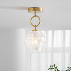 Diamond Cut | Art Deco Brass Ceiling Light, Faceted Glass Semi Flush Mount for Hallway and Bedroom