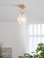 Diamond Cut | Art Deco Brass Ceiling Light, Faceted Glass Semi Flush Mount for Hallway and Bedroom