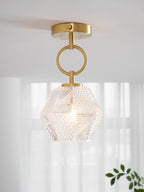 Diamond Cut | Art Deco Brass Ceiling Light, Faceted Glass Semi Flush Mount for Hallway and Bedroom