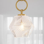 Diamond Cut | Art Deco Brass Ceiling Light, Faceted Glass Semi Flush Mount for Hallway and Bedroom