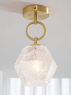 Diamond Cut | Art Deco Brass Ceiling Light, Faceted Glass Semi Flush Mount for Hallway and Bedroom