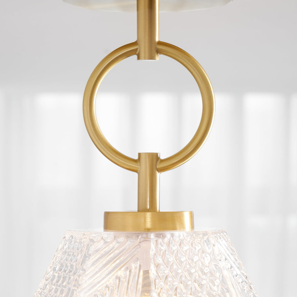 Diamond Cut | Art Deco Brass Ceiling Light, Faceted Glass Semi Flush Mount for Hallway and Bedroom