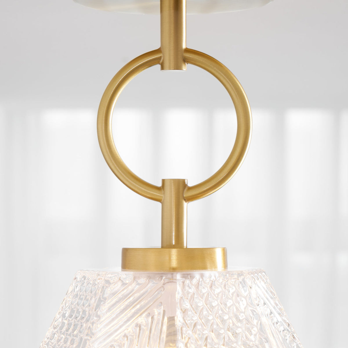 Diamond Cut | Art Deco Brass Ceiling Light, Faceted Glass Semi Flush Mount for Hallway and Bedroom