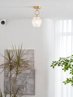 Diamond Cut | Art Deco Brass Ceiling Light, Faceted Glass Semi Flush Mount for Hallway and Bedroom