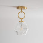 Diamond Cut | Art Deco Brass Ceiling Light, Faceted Glass Semi Flush Mount for Hallway and Bedroom