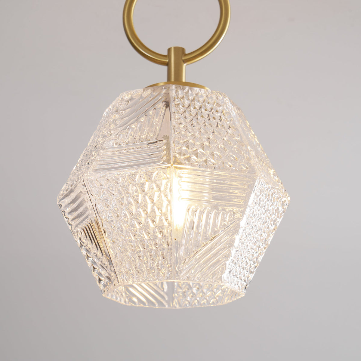 Diamond Cut | Art Deco Brass Ceiling Light, Faceted Glass Semi Flush Mount for Hallway and Bedroom