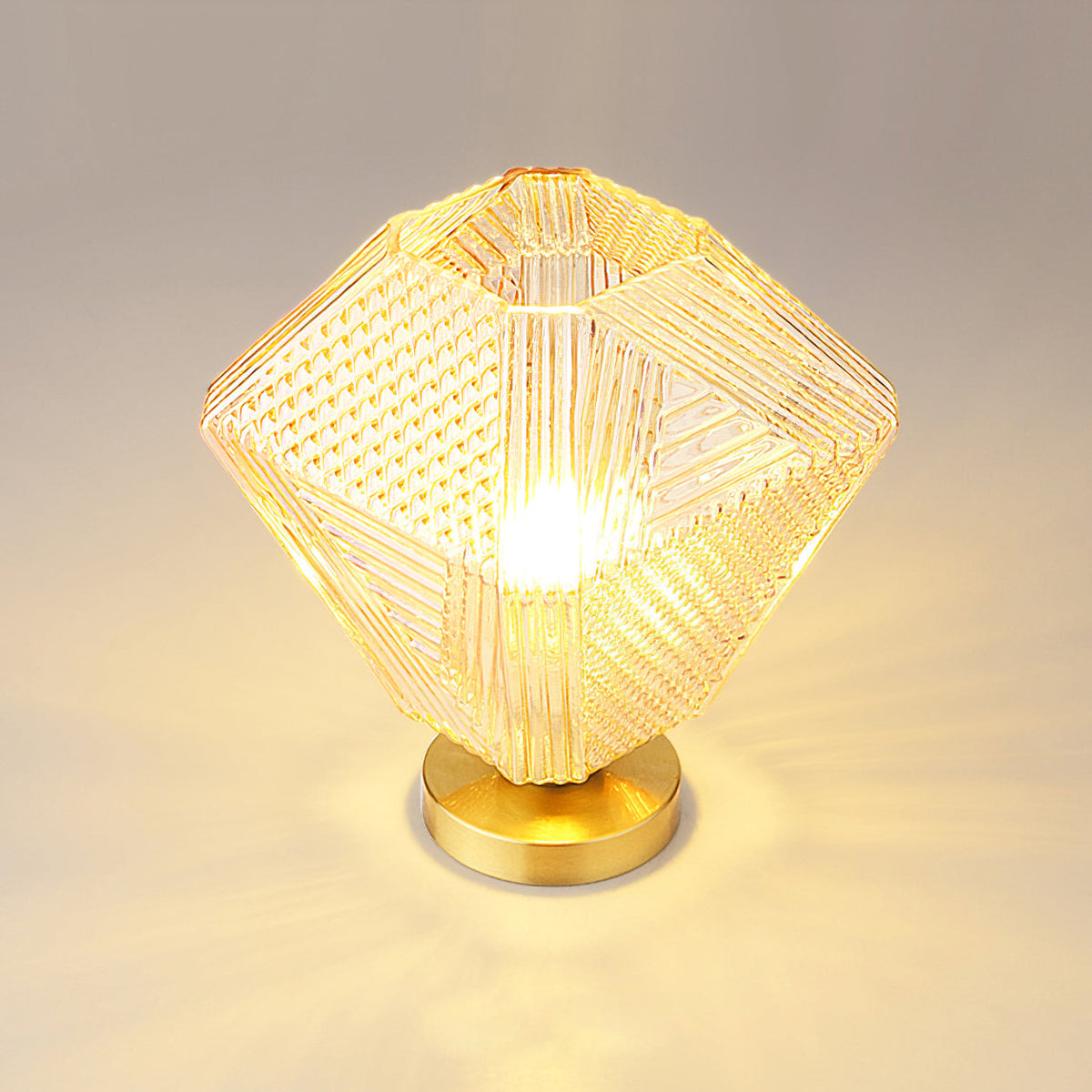 Diamond Cut | Art Deco Brass Ceiling Light, Faceted Glass Semi Flush Mount for Hallway and Bedroom