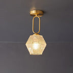 Diamond Cut | Art Deco Brass Ceiling Light, Faceted Glass Semi Flush Mount for Hallway and Bedroom