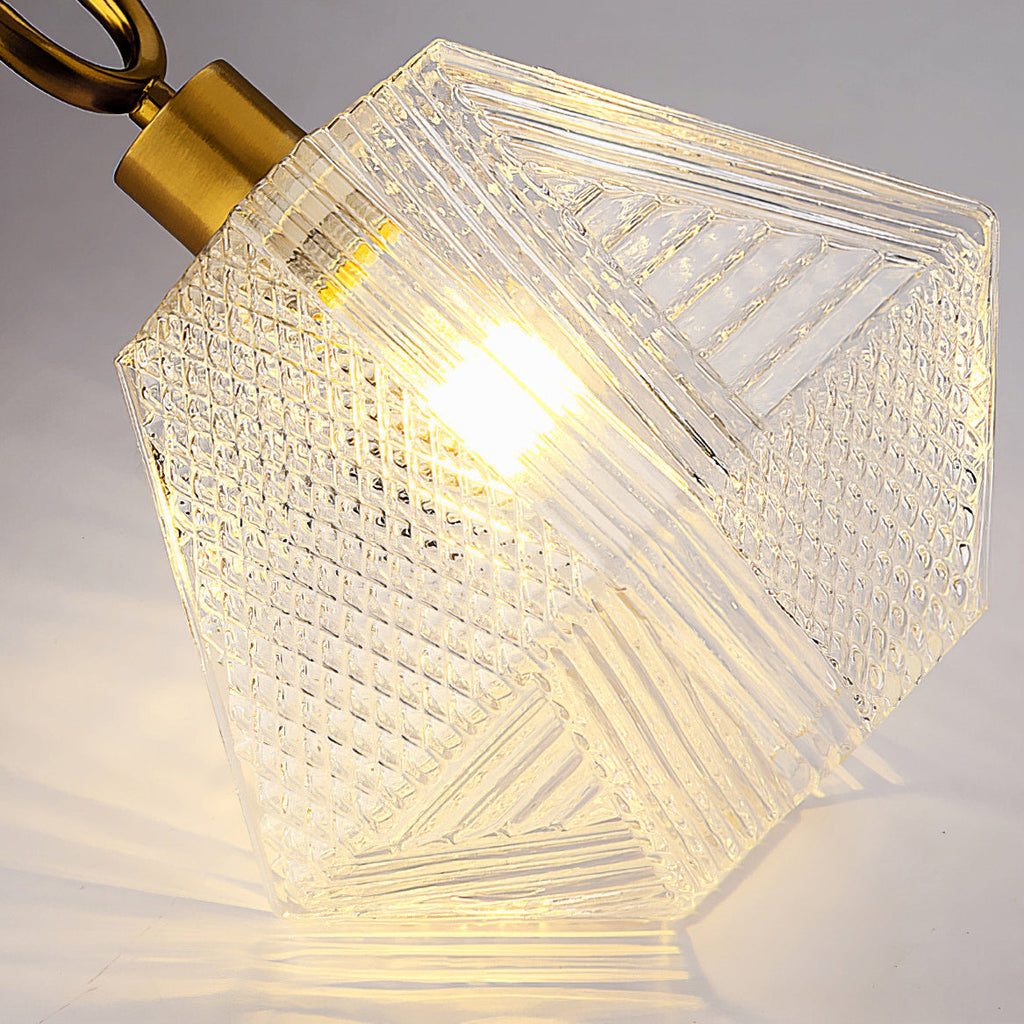 Diamond Cut | Art Deco Brass Ceiling Light, Faceted Glass Semi Flush Mount for Hallway and Bedroom