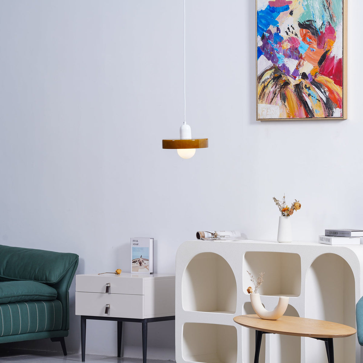Disc Orb | Colorful Glass Pendant Light, Modern Globe Hanging Lamp for Kitchen Island and Dining Table
