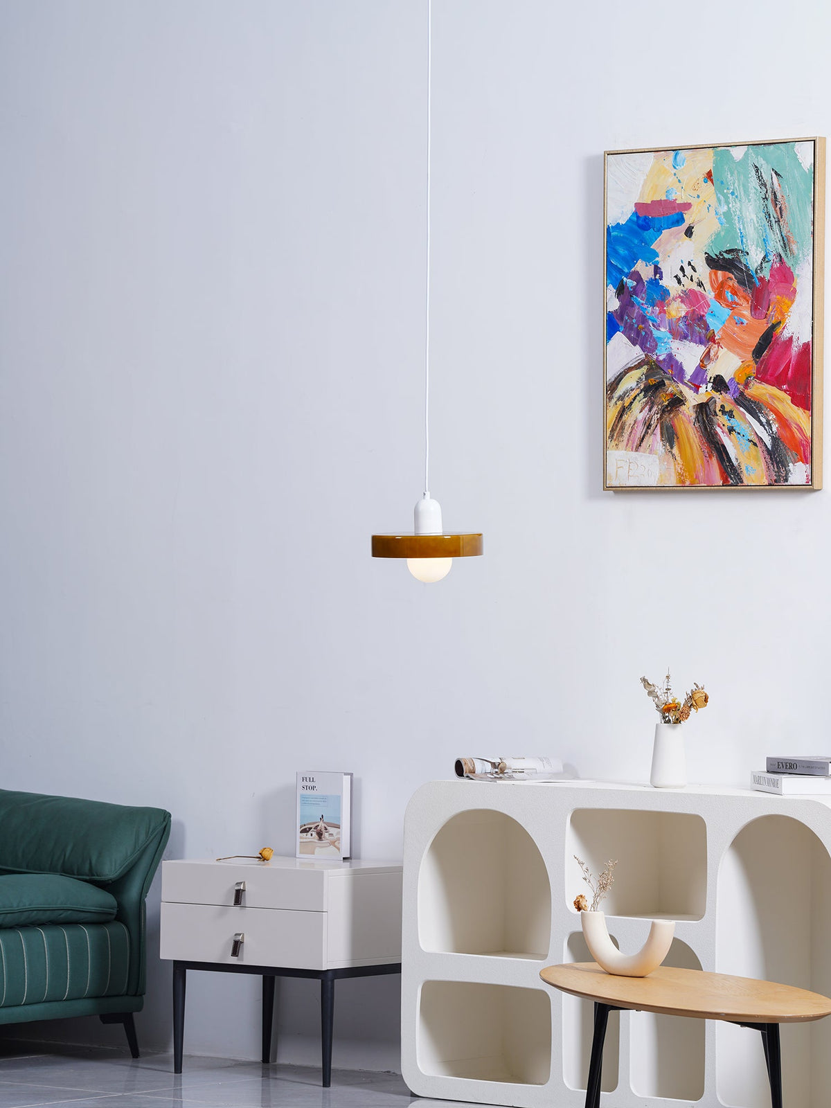 Disc Orb | Colorful Glass Pendant Light, Modern Globe Hanging Lamp for Kitchen Island and Dining Table