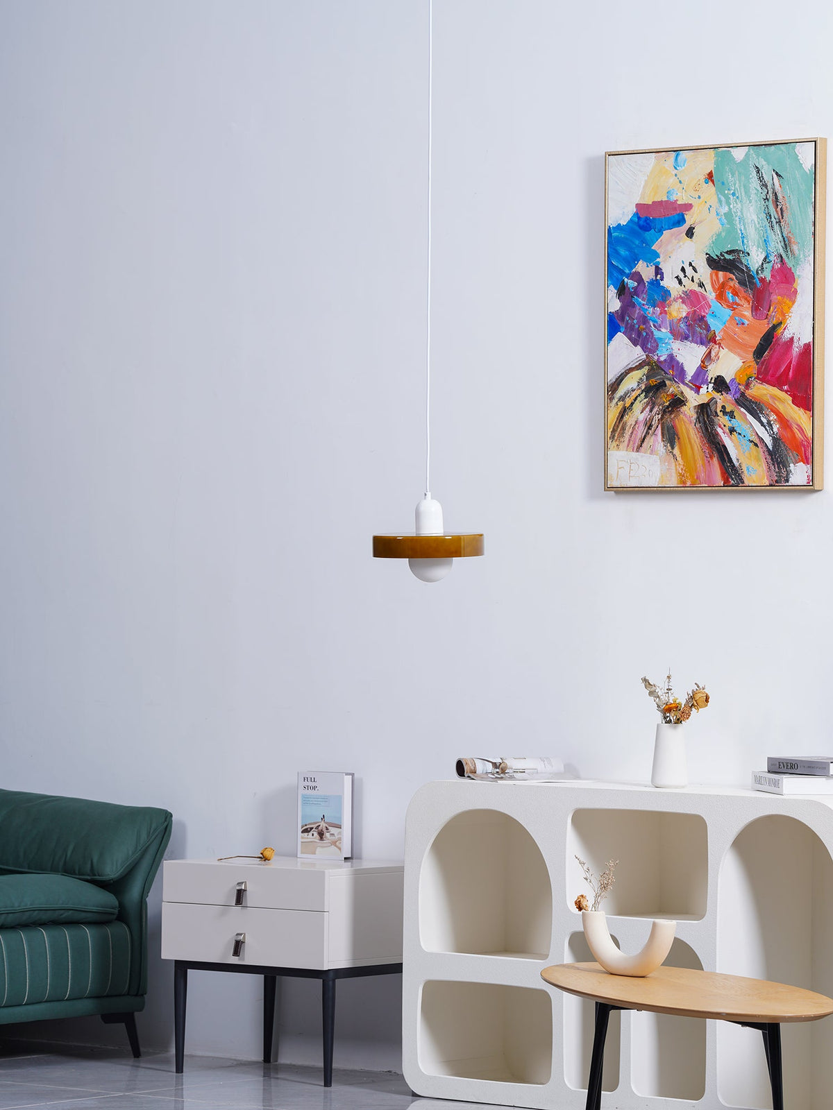 Disc Orb | Colorful Glass Pendant Light, Modern Globe Hanging Lamp for Kitchen Island and Dining Table